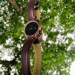 SOLD Rose gold watch brown leather straps